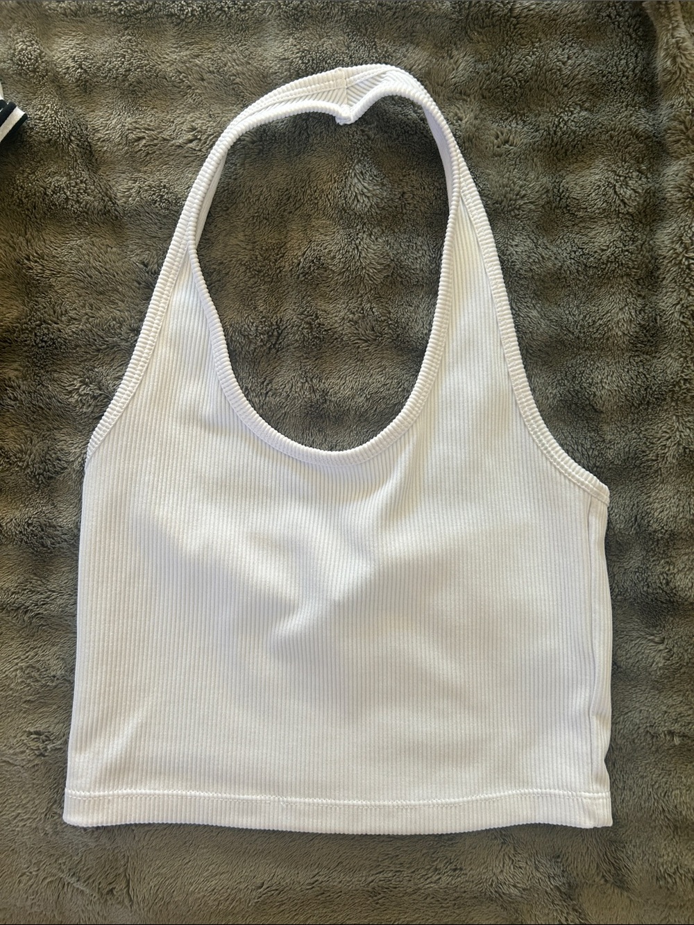 Divided White Ribbed Halter Crop Top